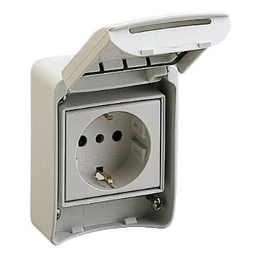 Schneider Electric - 81141 - PratiKa socket - grey - 2P + E - 10/16 A - 250 V - German - IP65 - surface