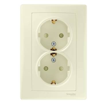 Schneider Electric - SDN3000447 - Sedna - double socket-outlet with side earth - 16A shutters, beige