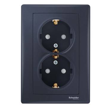 Schneider Electric - SDN3000470 - Sedna - double socket-outlet with side earth - 16A shutters, graphite