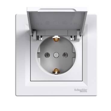 Schneider Electric - EPH3100121 - Asfora - single socket outlet with side earth - 16A lid white