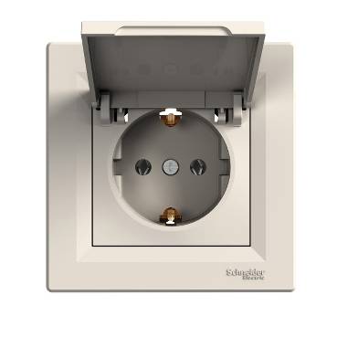 Schneider Electric - EPH3100123 - Asfora - single socket outlet with side earth - 16A lid cream