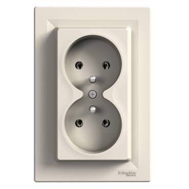 Schneider Electric - EPH9800223 - Asfora - double socket outlet with pin earth - 16A cream, PL std