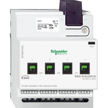 Schneider Electric - MTN647593 - Switch actuator REG-K/4x230/16 with manual mode, light grey