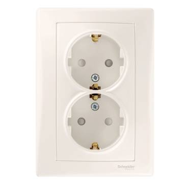 Schneider Electric - SDN3000423 - Sedna - double socket-outlet with side earth - 16A shutters, cream