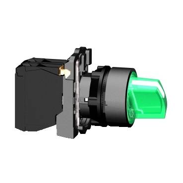 Schneider Electric - XB5AK133B5 - green complete illuminated selector switch diam.22 3-position stay put 1NO+1NC 24V
