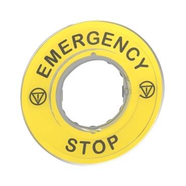 Schneider Electric - ZBY9320 - marked legend diam.60 for emergency stop - EMERGENCY STOP/logo ISO13850 (multiplu comanda: 5 buc)